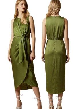 TED BAKER Ted Baker Pohshan Knotted Waist Midi Faux Wrap Dress - Size 6